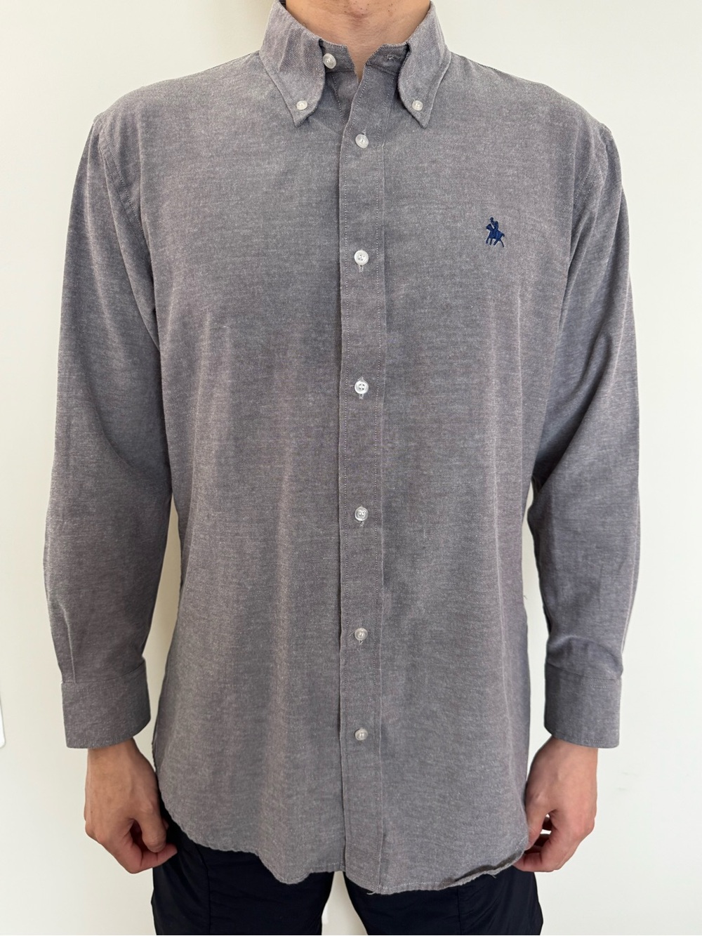 Oxford Men's Button-Down Shirt in Heather Gray with Navy Embroidery